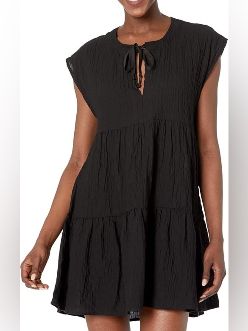 New Robin Piccone Fiona Flouncy Cover Up Dress Black Mini Beach Crinkle Sz M